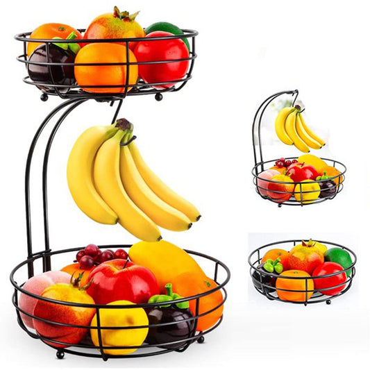 2-Tier Fruit and Vegetable Stand, Rectangular Wire Basket Bowl for Kitchen Storage and Organization