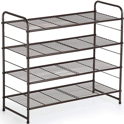 4 Tier Metal Shoe Rack,Adjustable & Freestanding Wire Grid Organizer for Bedroom Closet Entryway (Bronze)