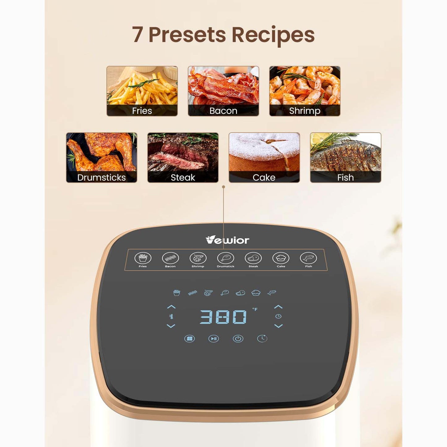 5.3Qt Air Fryer with Viewing Window, 7 Custom Presets Large Air Fryer Oven with Smart Digital Touch Screen