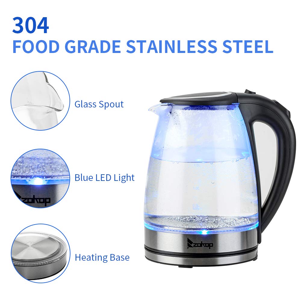 Glass Electric Kettle, 1.8 Liter Cordless with LED Light, Glass Tea Kettle & Hot Water Boiler,Auto Shut-Off and Boil-Dry Protection