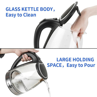 Glass Electric Kettle, 1.8 Liter Cordless with LED Light, Glass Tea Kettle & Hot Water Boiler,Auto Shut-Off and Boil-Dry Protection