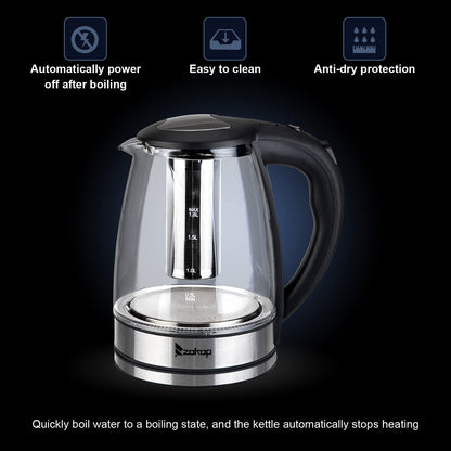 1.8L Electric Kettle Glass, 7 Colors LED light Electric Tea Kettle, Pour Over Hot Water Kettle with Removable Mesh Basket