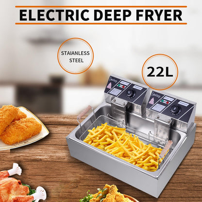 23.26Qt/22L Stainless Steel Electric Fryer, Large Single-Cylinder Electric Fryer 5000W Max