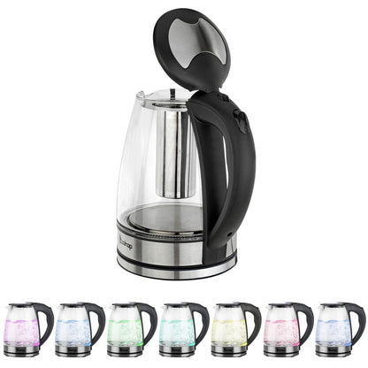 1.8L Electric Kettle Glass, 7 Colors LED light Electric Tea Kettle, Pour Over Hot Water Kettle with Removable Mesh Basket