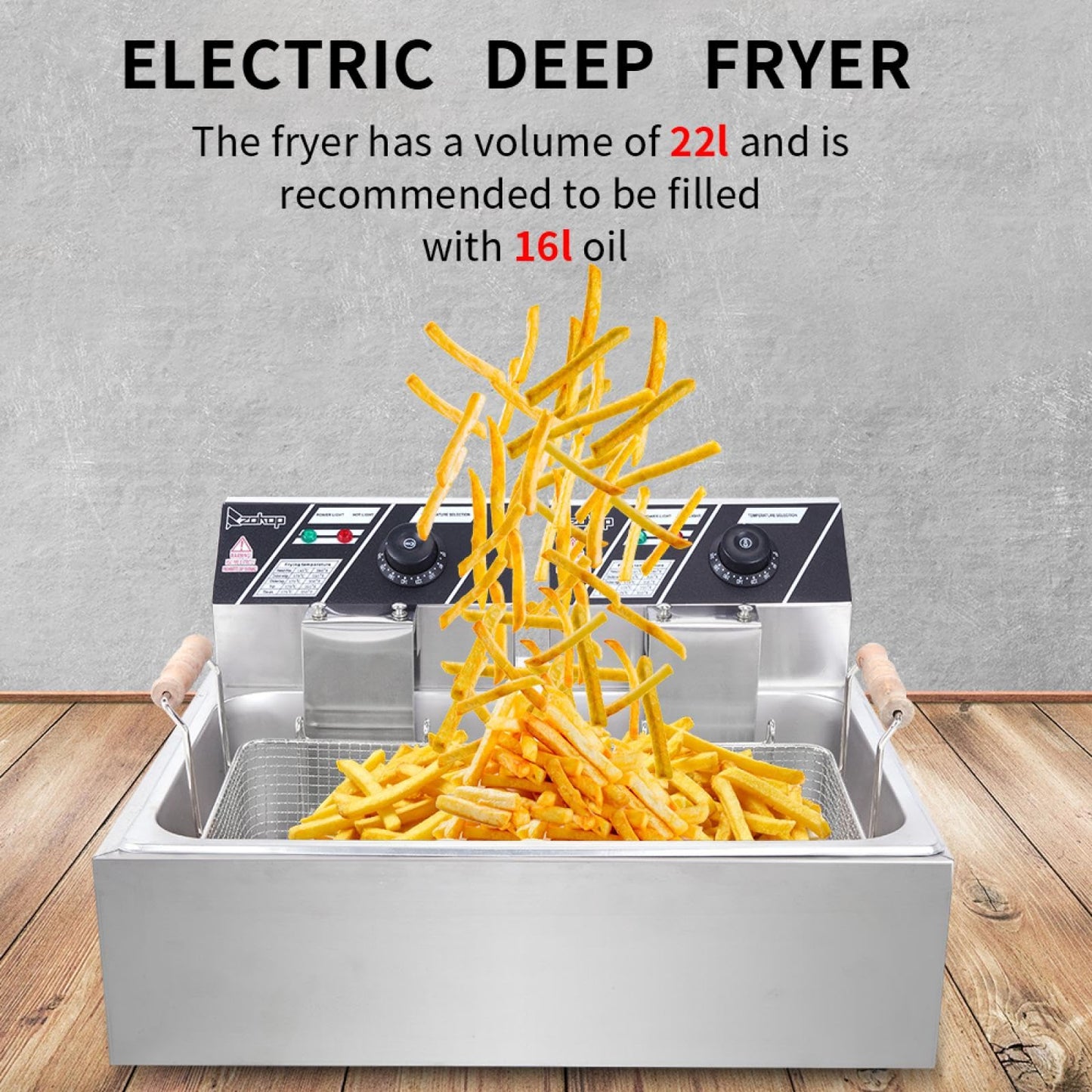 23.26Qt/22L Stainless Steel Electric Fryer, Large Single-Cylinder Electric Fryer 5000W Max