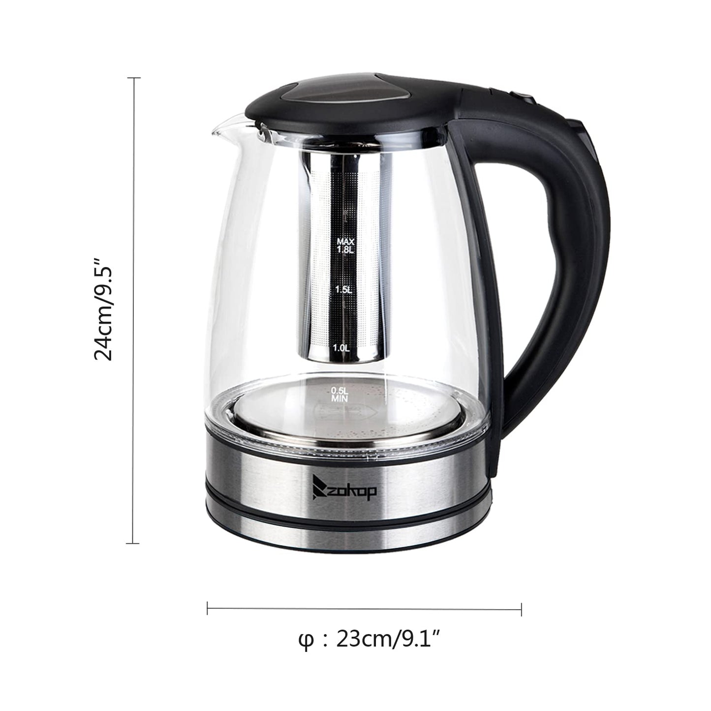 1.8L Electric Kettle Glass, 7 Colors LED light Electric Tea Kettle, Pour Over Hot Water Kettle with Removable Mesh Basket