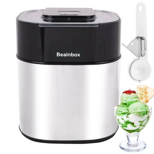 Beainbox 1.6 Qt Ice Cream Maker with Scoop, Yogurt Frozen Machine, LCD Screen & Timer, Silver