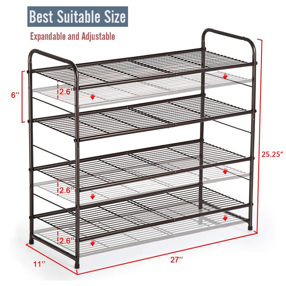 4 Tier Metal Shoe Rack,Adjustable & Freestanding Wire Grid Organizer for Bedroom Closet Entryway (Bronze)