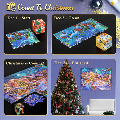 Lavievert Advent Calendar 2024 Christmas Jigsaw Puzzle, 1008 Pieces 24 Days of Countdown to Christmas Puzzle, Home Decor Family Game Holiday Presents for Adults & Kids - Snowy Christmas Eve