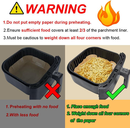 Sepikey Air Fryer Parchment Paper Liner, 100PCS Square Liners Disposable, Greaseproof for Fryer, Compatible with COSORI, Ninja, Tower Cosori