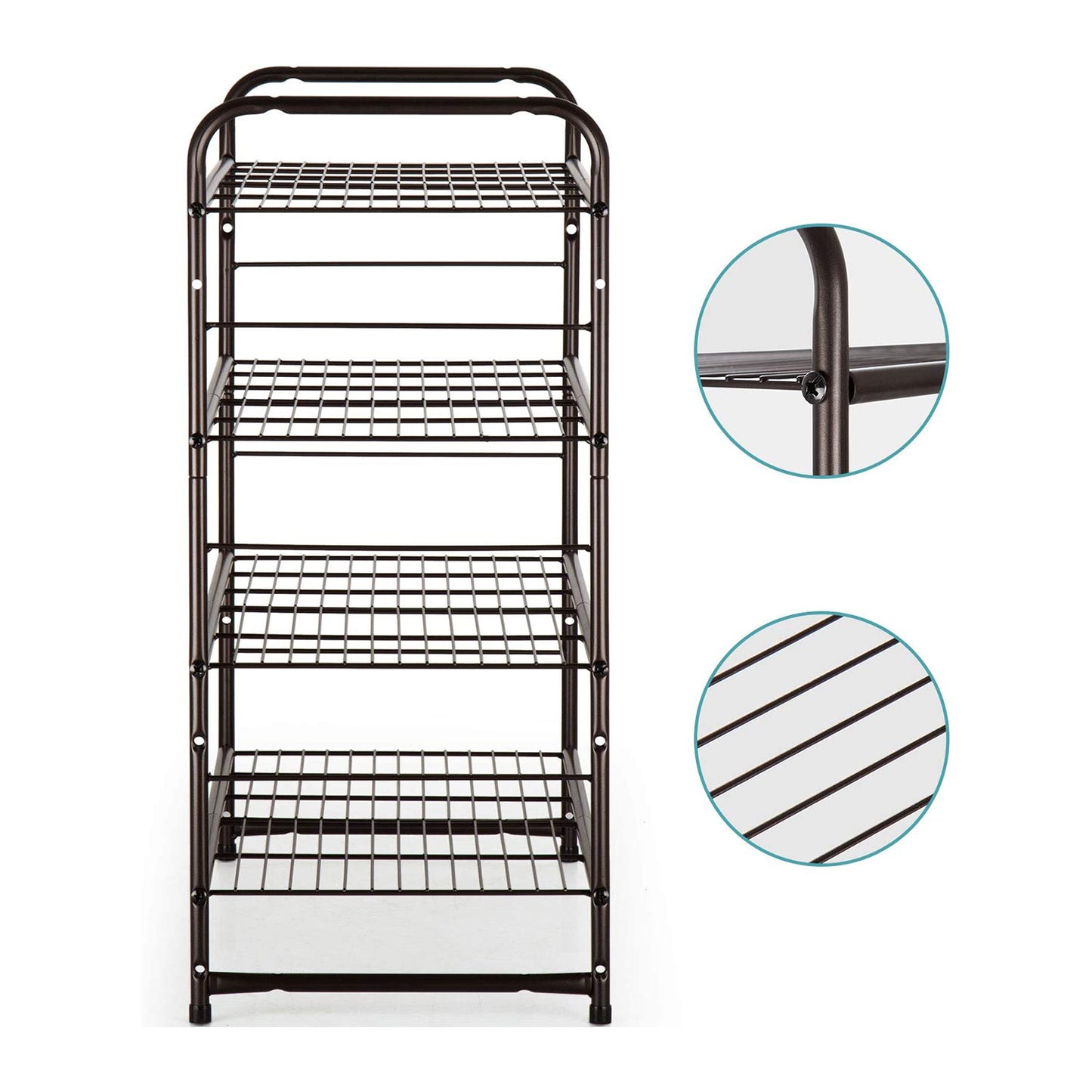 4 Tier Metal Shoe Rack,Adjustable & Freestanding Wire Grid Organizer for Bedroom Closet Entryway (Bronze)