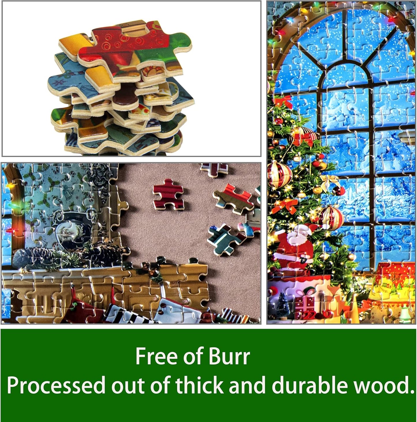 Lavievert Wooden Jigsaw Puzzle 1000 Piece Puzzle for Adults and Kids - Santa Claus, Fireplace, Christmas Tree & Warm Christmas