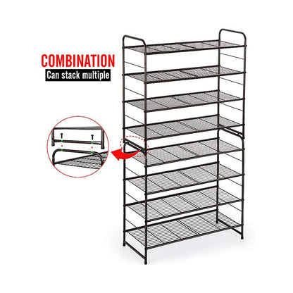 4 Tier Metal Shoe Rack,Adjustable & Freestanding Wire Grid Organizer for Bedroom Closet Entryway (Bronze)