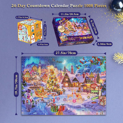 Lavievert Advent Calendar 2024 Christmas Jigsaw Puzzle, 1008 Pieces 24 Days of Countdown to Christmas Puzzle, Home Decor Family Game Holiday Presents for Adults & Kids - Snowy Christmas Eve