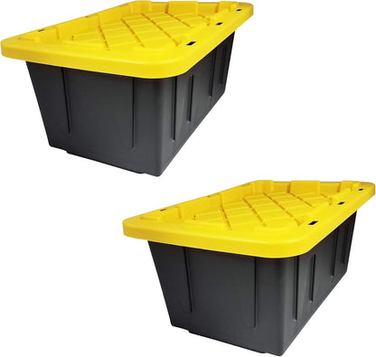 15-Gallon Storage Tote with Flip Lid, Heavy-Duty Storage Bin with Snap-on Lid, Black and Yellow, 2 Pack