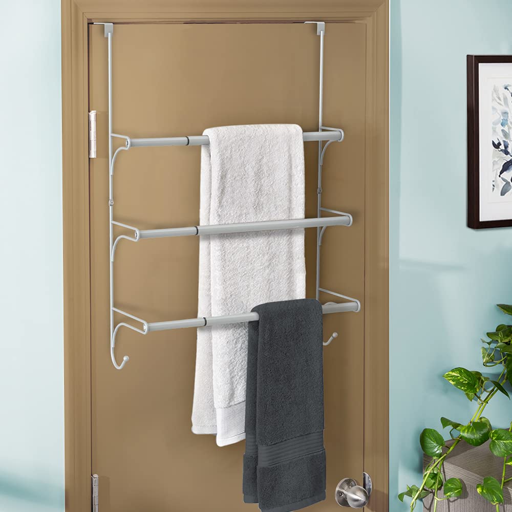 Over The Door Towel Rack Adjustable Towel Holder, Silver