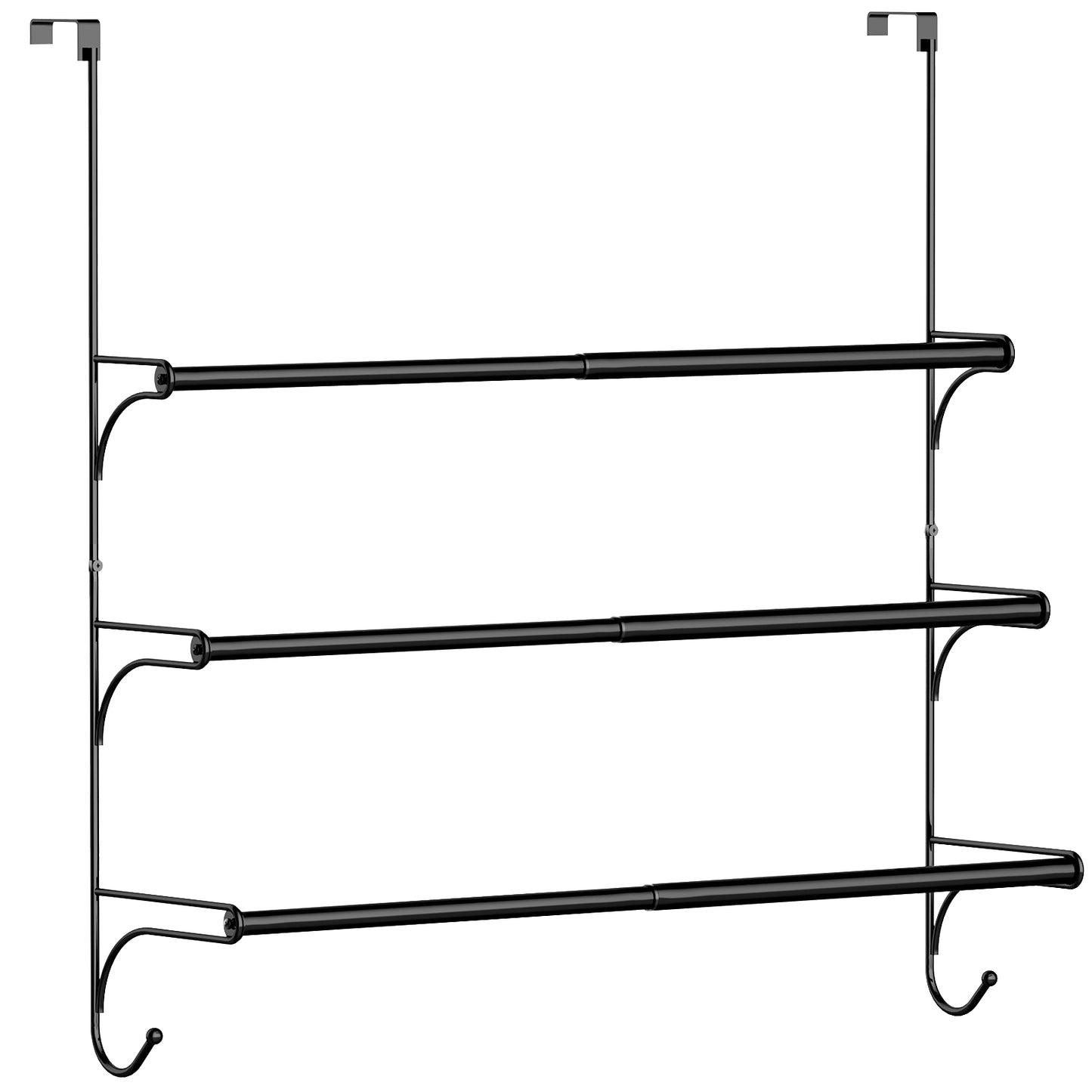 Adjustable Over The Door Towel Rack Metal Wire Retractable Towel Holder Organizer for Storage of Bathroom Towels, Washcloths, Hand Towels, Black