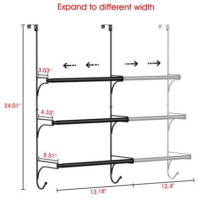 Adjustable Over The Door Towel Rack Metal Wire Retractable Towel Holder Organizer for Storage of Bathroom Towels, Washcloths, Hand Towels, Black