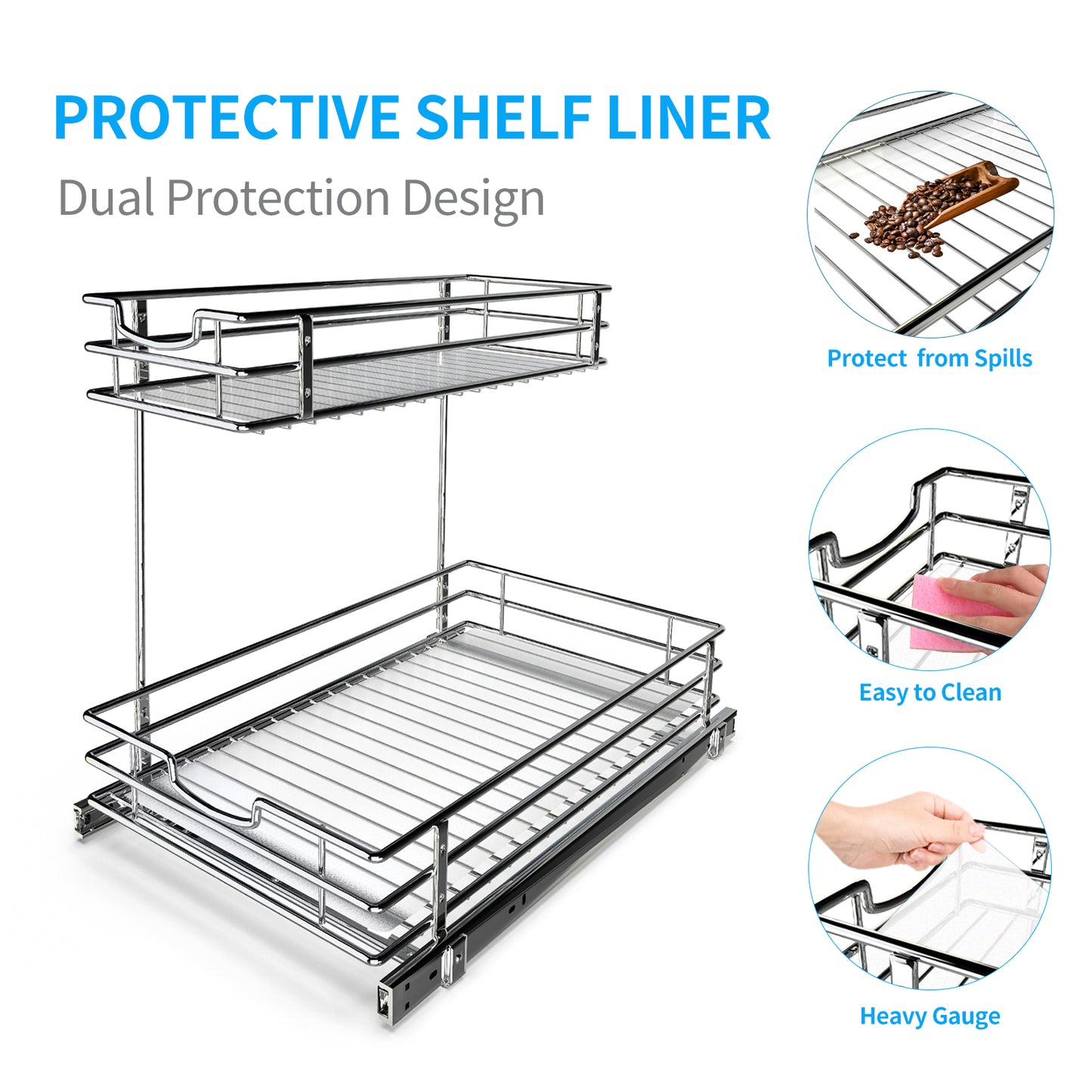 Under Sink Organizer and Storage, Auledio Under the Sink Organizer Pull Out Cabinet Organizer, 2 Tier Under Cabinet Storage Chrome Cabinet Pull Out Shelves for Kitchen, Bathroom