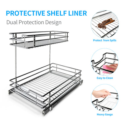 Under Sink Organizer and Storage, Auledio Under the Sink Organizer Pull Out Cabinet Organizer, 2 Tier Under Cabinet Storage Chrome Cabinet Pull Out Shelves for Kitchen, Bathroom