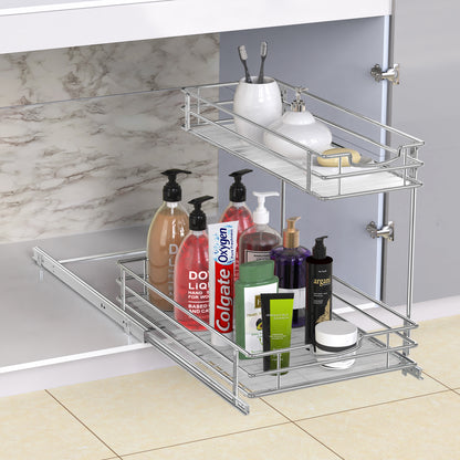 Under Sink Organizer and Storage, Auledio Under the Sink Organizer Pull Out Cabinet Organizer, 2 Tier Under Cabinet Storage Chrome Cabinet Pull Out Shelves for Kitchen, Bathroom