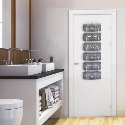 Towel Rack, Towel Rack Wall Mounted Wine Rack Holder Storage with 6 Compartments for Kitchen Bathroom Hoom Decor- White