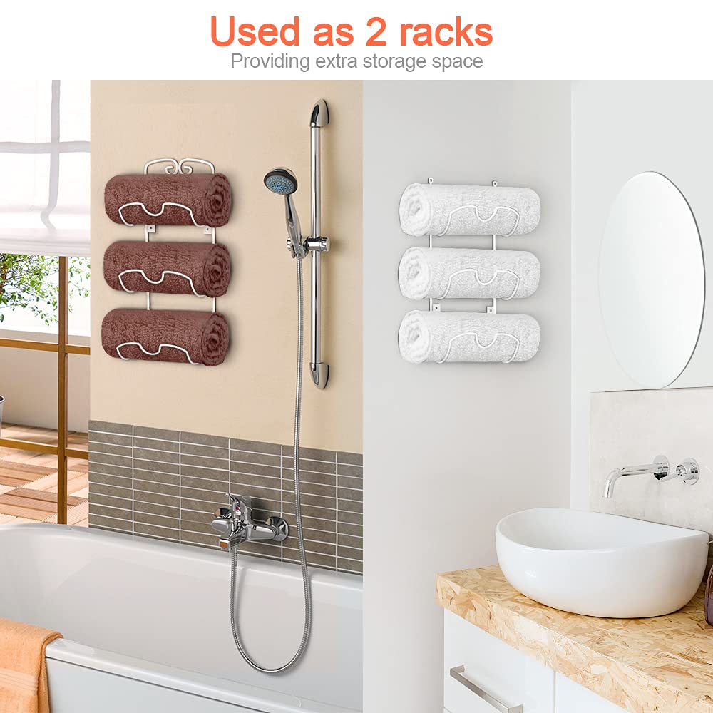 Towel Rack, Towel Rack Wall Mounted Wine Rack Holder Storage with 6 Compartments for Kitchen Bathroom Hoom Decor- White