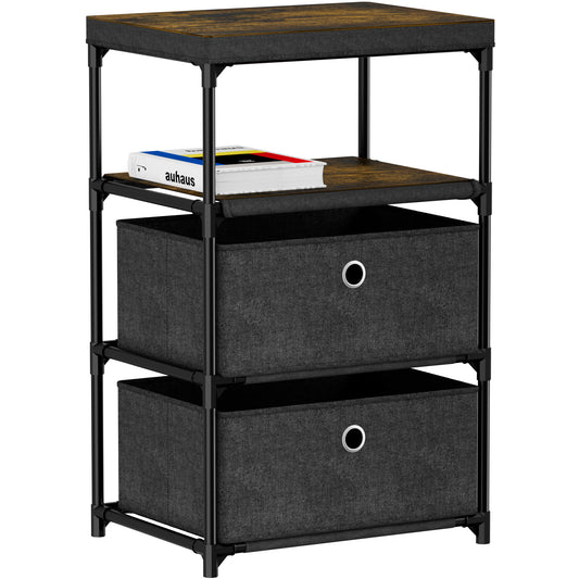 Nightstand Side Table with 2 Fabric Drawers, End Table with Open Shelf for Small Spaces Bedroom, Black