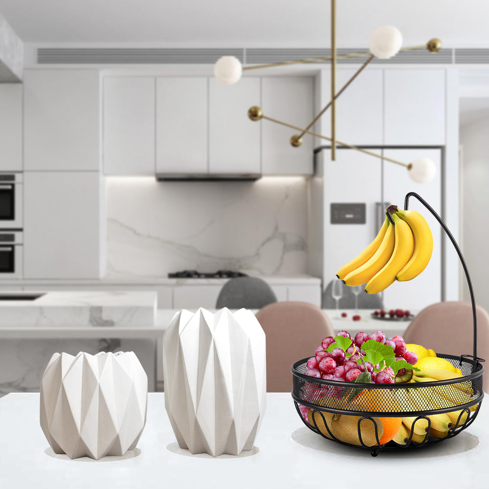 Auledio Fruit Basket Bowl with Banana Tree Hanger for Kitchen Counter, Bronze