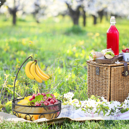 Auledio Fruit Basket Bowl with Banana Tree Hanger for Kitchen Counter, Bronze