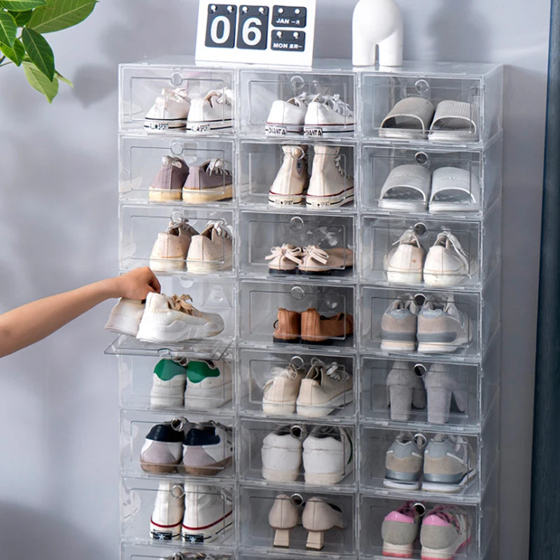 6pcs shoe cabinet High light transmission Transparent slippers sneakers storage shoes box thickened dustproof shoe organizer box