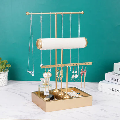 Women Desk Jewelry Organizer Necklace Earring Storage Box Ring Bracelet Holder Gold Watch T-bar For Shop Store Display Stand