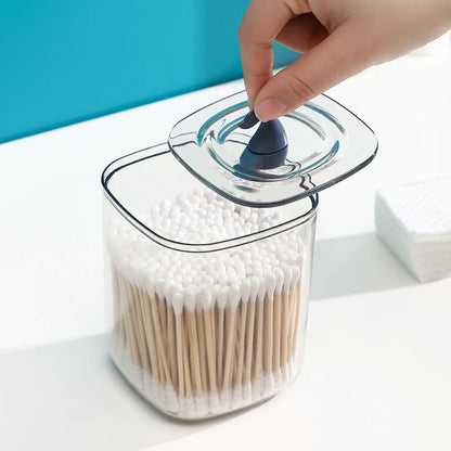 Clear Cotton Swab Storage Box Makeup Sponges Storage Jar Bathroom Bedroom Organizer Q-tip Canister Cotton Ball Box