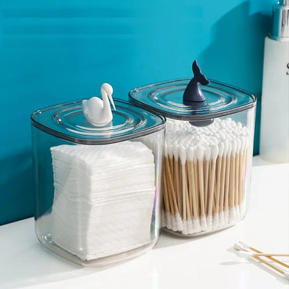 Clear Cotton Swab Storage Box Makeup Sponges Storage Jar Bathroom Bedroom Organizer Q-tip Canister Cotton Ball Box