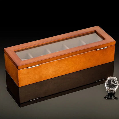 5 Slots Wood Watch Organizer With Glass Luxury Watch Case Storage Box Fashion Holder For Men Watch Display Box