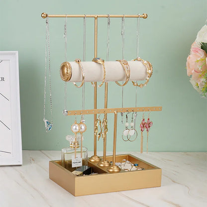 Women Desk Jewelry Organizer Necklace Earring Storage Box Ring Bracelet Holder Gold Watch T-bar For Shop Store Display Stand