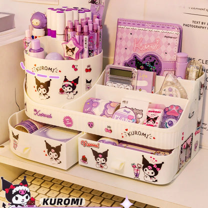 Kawaii Sanrio Kuromi Rotating Drawer Pen Holder Storage Box Organizer Large Capacity Desktop Cute Multi-functional Storage Rack