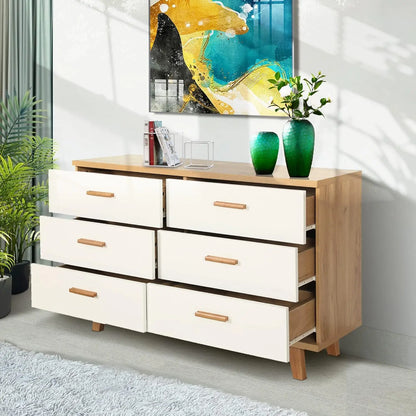 Modern 6 Drawer Dresser for Bedroom, Tall Dresser Organizer Storage Cabinet Chest of Drawers, Wood Dresser with Drawers