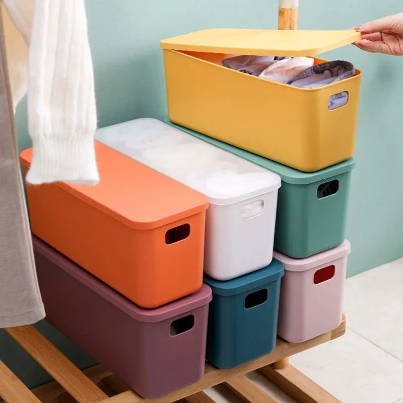 Storage Box with Lid Underwear Toy Ties Socks Snack Shorts Cosmetic Plastic Home Desktop Office Bathroom Storage Organization