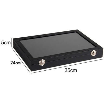 Hard Balck PU Jewelry Box With Glass Cover Storage Ring Earring Bracelet Necklace Display Organizer Storage Case Box