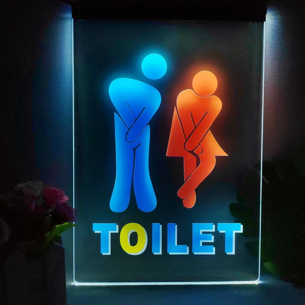 Funny Toilet Entrance Multicolour Luminous Sign with Neon Light Emitting Effect Home Decor Bedroom Wall