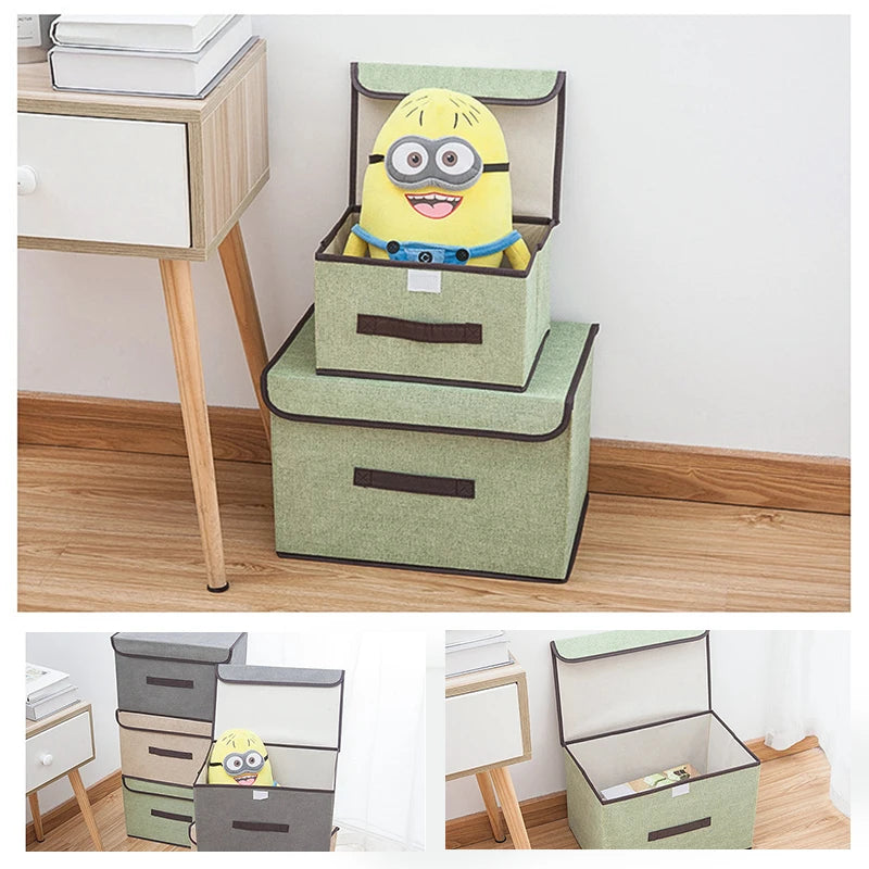 Foldable Portable Storage Basket Container Bins Household Imitation Hemp Non-woven Fabric Storage Organizer Storage Box with Lid