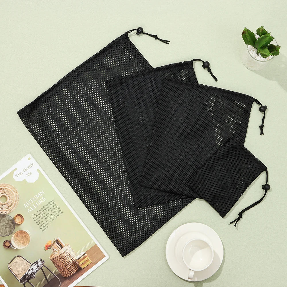 1 Pcs Black Durable Nylon Mesh Drawstring Bag Storage Pouch Multi Purpose Home Travel Outdoor Activity Laundry Bag Stuff Sack