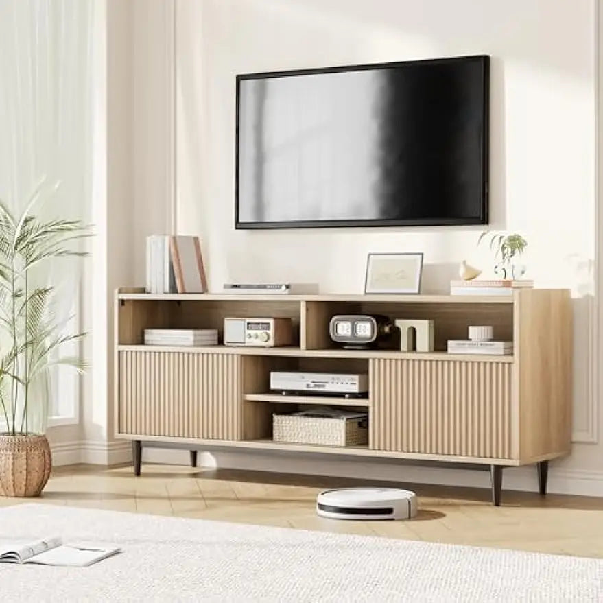 TV Stand for 70 inch,Modern Entertainment Center with Storage and Sliding Doors, Wood Media Console Cabinet Furniture TV Console