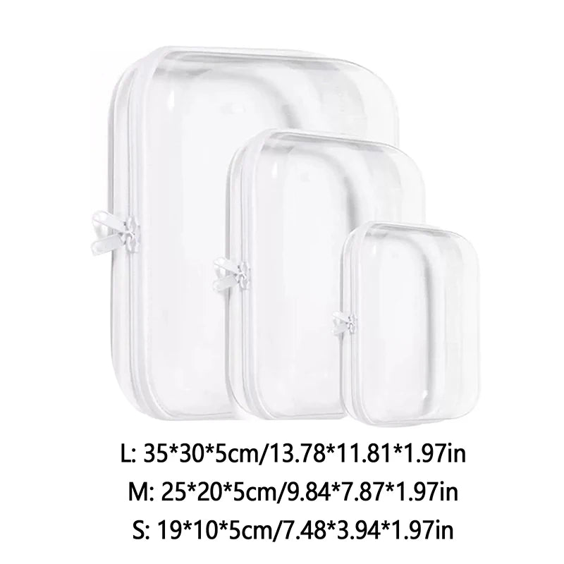 Double Zippered Hard Pouch Stackable Toys Storage Bin Zippered Blocks Set Toy Storage Organizer Case Clear Cosmetics Bag Home