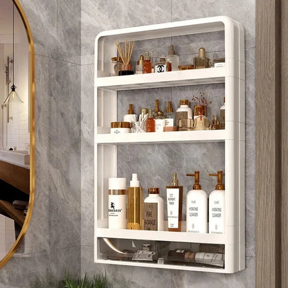 Bathroom Organizer Shelf Wall Mounted Punch-free Makeup Storage Racks Multifunctional Kitchen Seasoning Storage Shelves