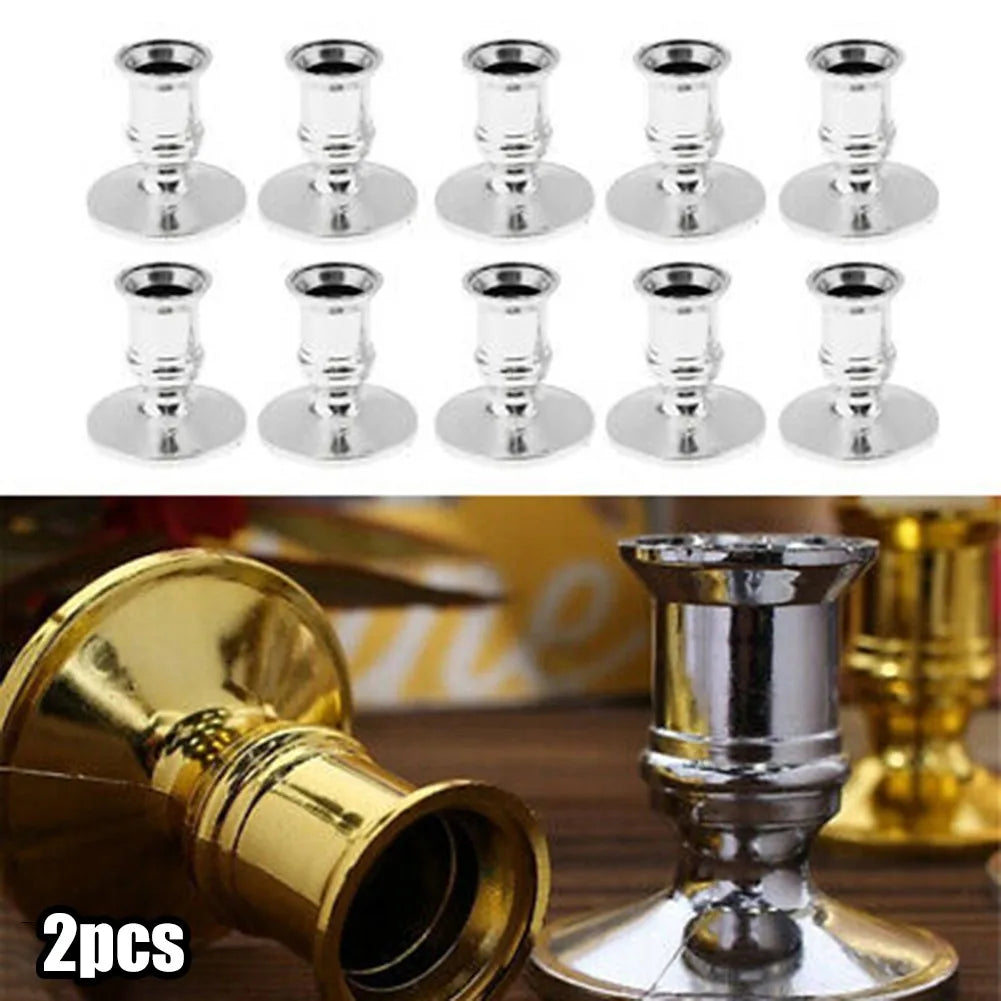 2pcs Traditional Shape Taper Standard Candle Holders Plastic Candlestick Electronic Candles Wedding Dinner Home Decoration