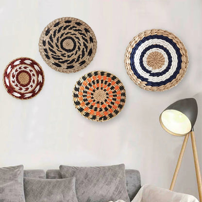 1pc Nordic Style Combination Wall Decoration Rattan Woven Grass Weaving Round Plate For Home Decoration Bedroom Background Decor