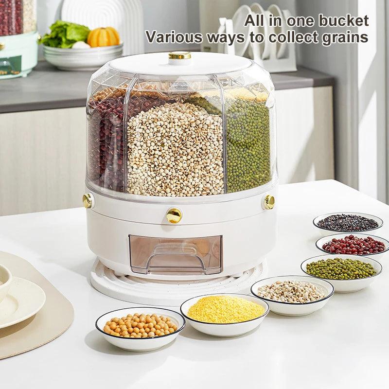 Rotating Rice Dispenser, Sealed, Dry Cereal, Grain Bucket, Moisture-Proof, Kitchen Food Container, Storage Box, 360 Degree