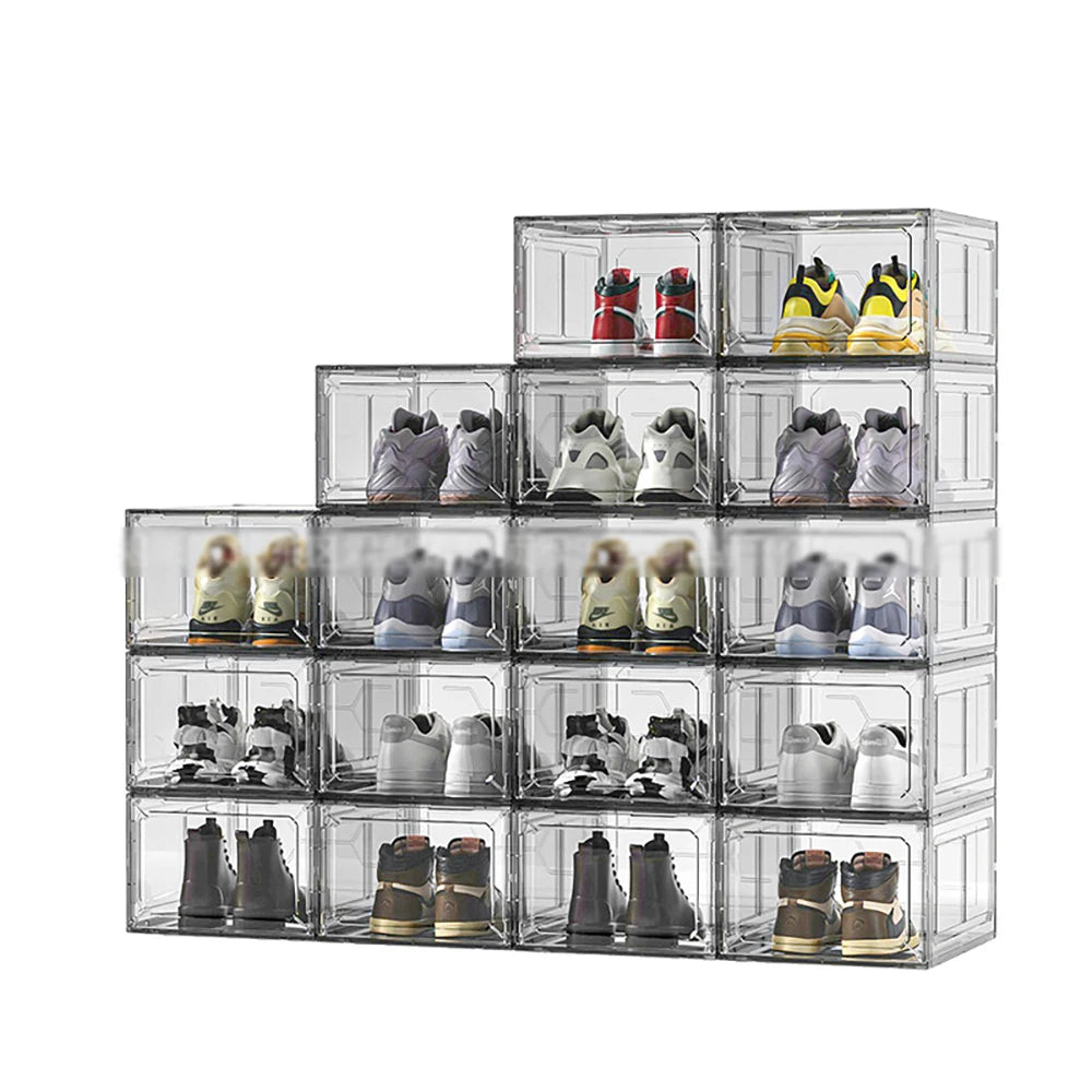 Transparent Shoe Box Magnetic Suction Door Thickened Plastic Storage Holder Detachable Dustproof Shoe Storage Boxes Wholesale